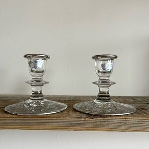 Sterling Silver overlay crystal candlesticks set of 2